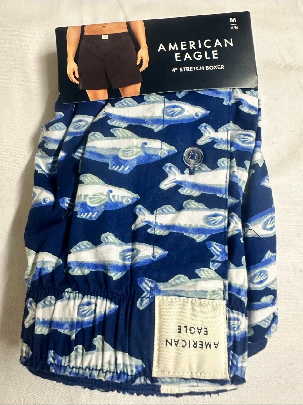 American Eagle Navy and Light Blue Fish-Print Boxers